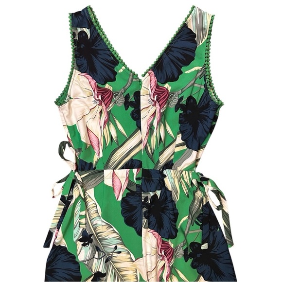 Elegant Floral Green Jumpsuit Tropical Flowers Crop Wide Leg Sleeveless Size 6 - Picture 8 of 10